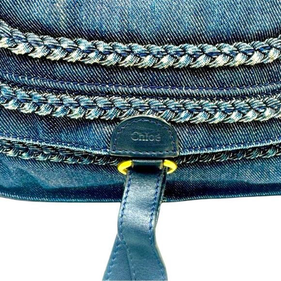 Auth Chloe Dark Blue Denim & Leather Medium Marcie Double Satchel Preloved - Picture 2 of 15